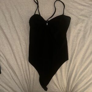 Mango Black Bodysuit with Silver Ring Detail